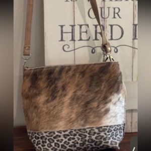 Brown Haircalf and Leopard Print Crossbody Bag